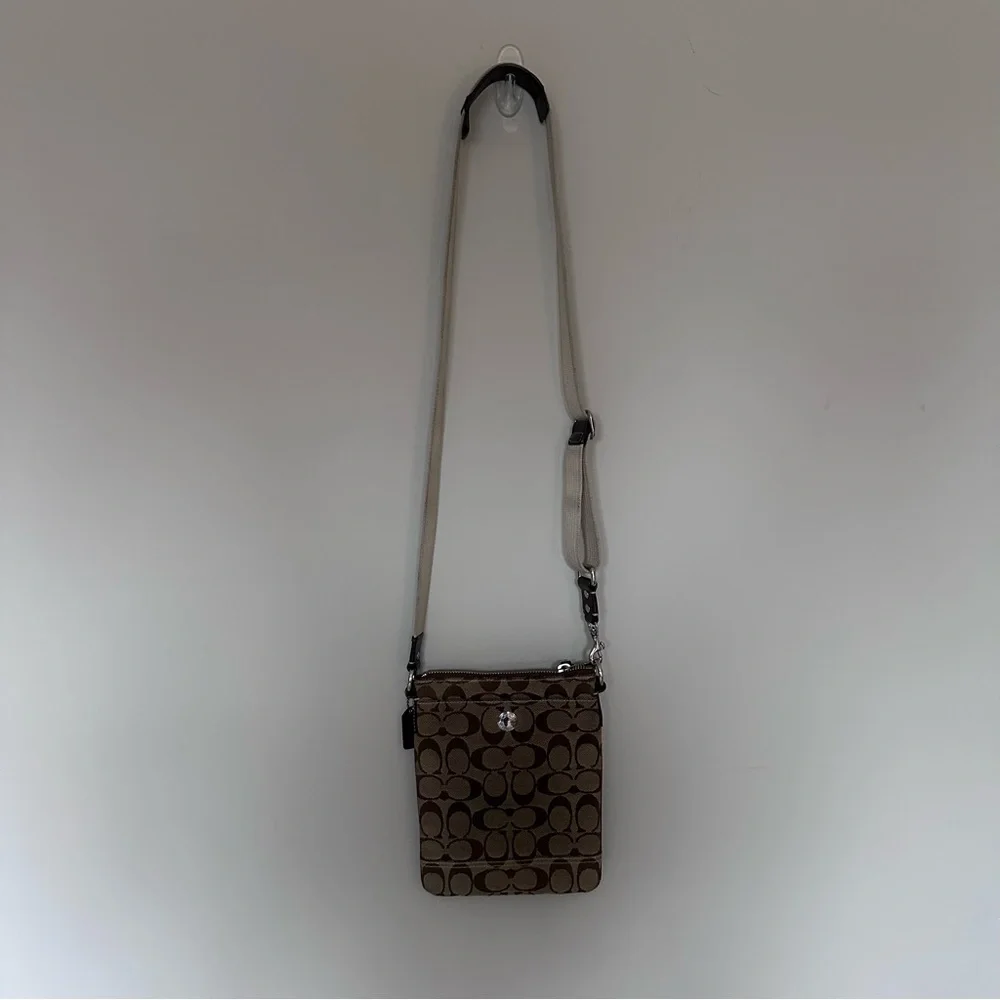 Coach Brown Signature Crossbody with Beige Strap - Picture 1 of 10
